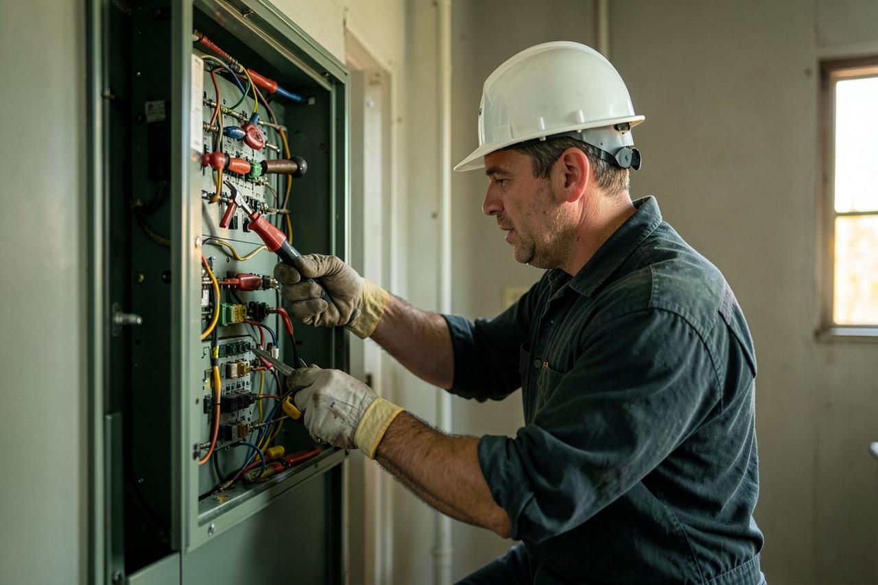 Electrician working on a residential electrical panel